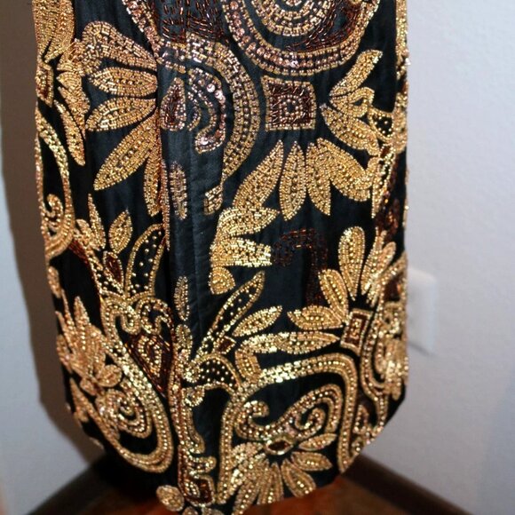 Y2K 80s Beaded Sequin Cocktail Miniskirt, Black & Gold Party Miniskirt - Picture 8 of 16